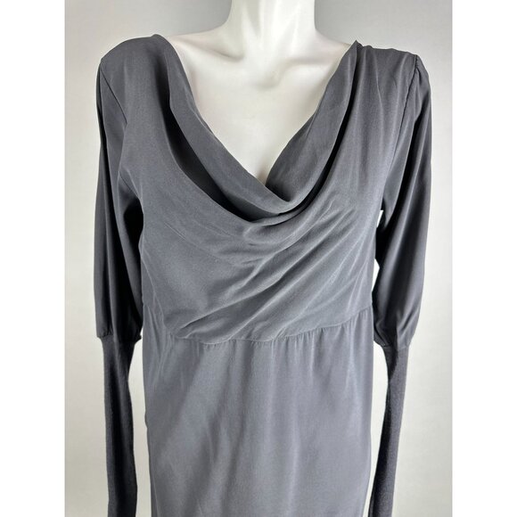 Kristensen Du Nord Gray Silk Cashmere Long Sleeve Draped Dress Italy Size 2 Medi - Picture 5 of 9